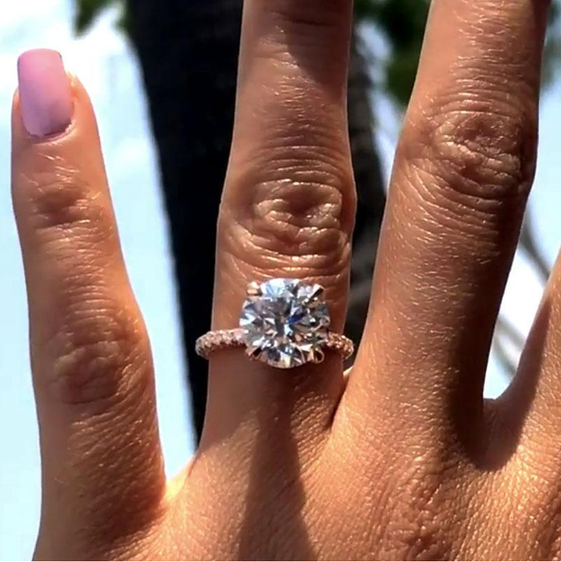 Rose Golden Tone Classic 4 Prong Round Cut Sterling Silver Bridal Set Shineofidamond