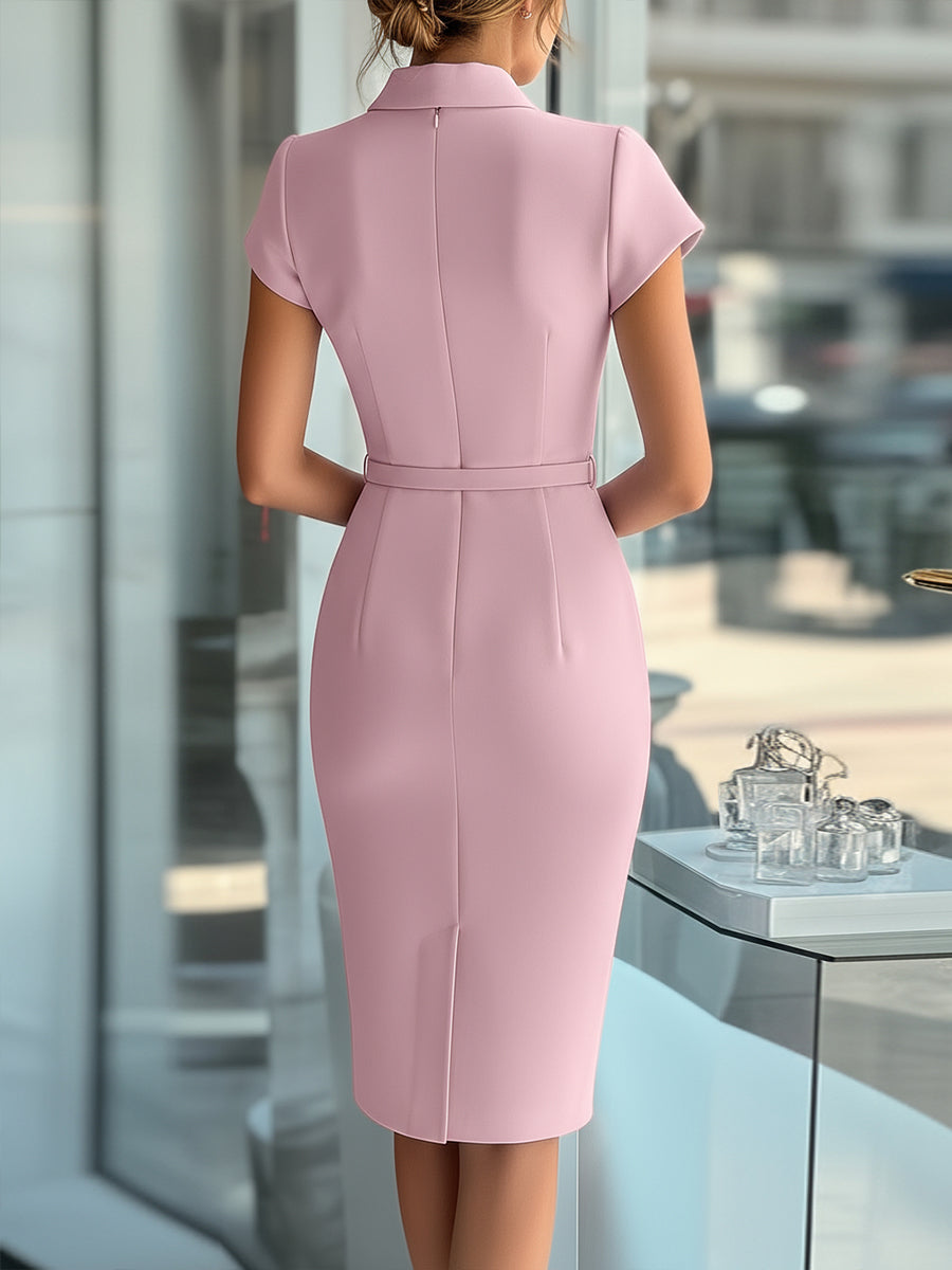 Sleek Sky Blue Asymmetrical Dress with Belt ZJ