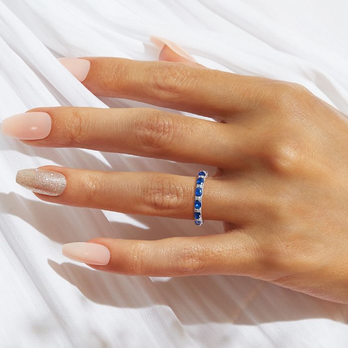 Oval Cut Cornflower Sapphire Gem Eternity Wedding Band Shineofidamond