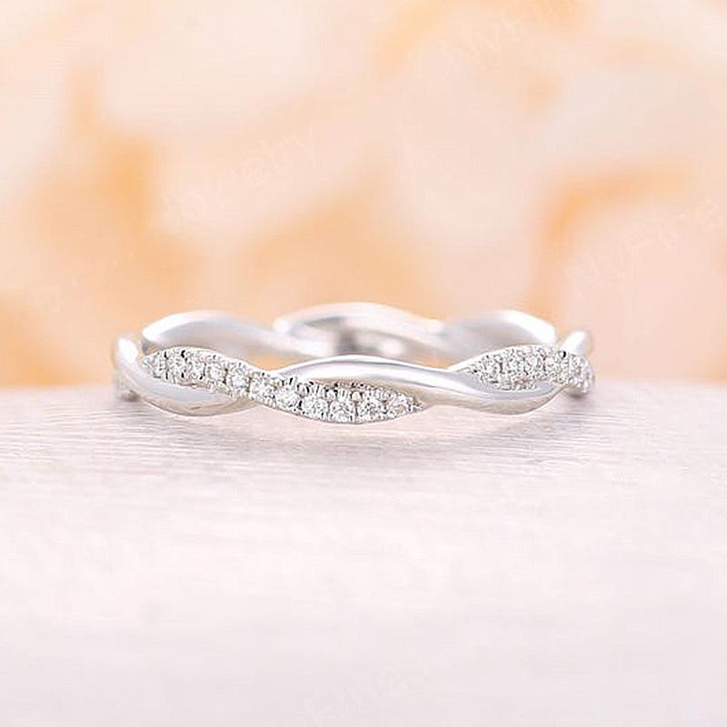 X Criss Cross & Twist Infinity Sterling Silver Wedding Band Set Shineofidamond