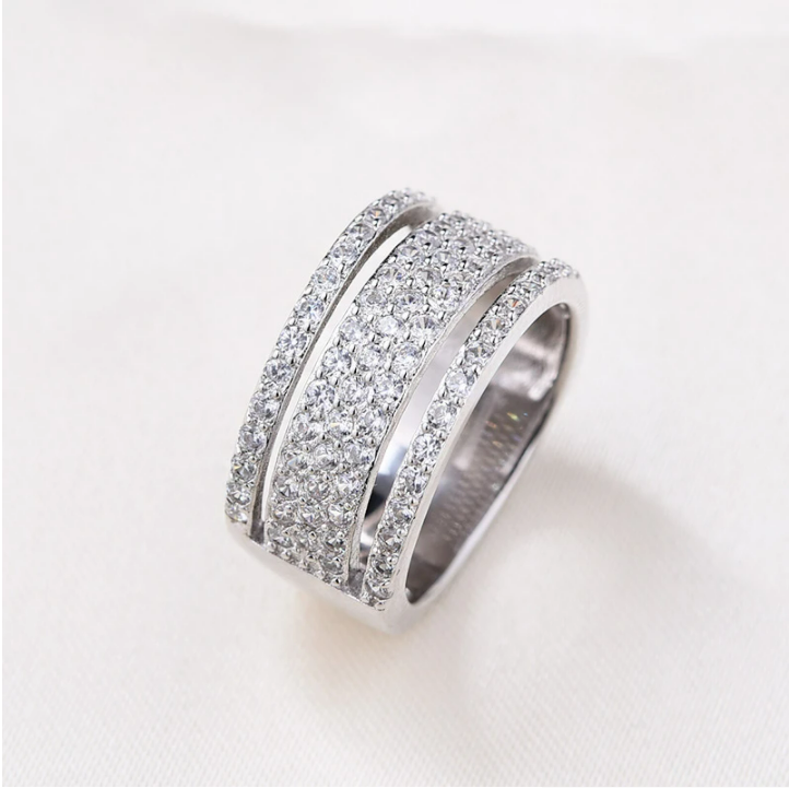 Hollow Out Wide Pave Design Sterling Silver Wedding Band Shineofdiamond