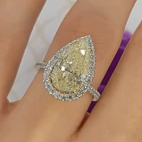 3.0ct Halo Yellow Pear Cut Sterling Silver Engagement Ring Shineofidamond
