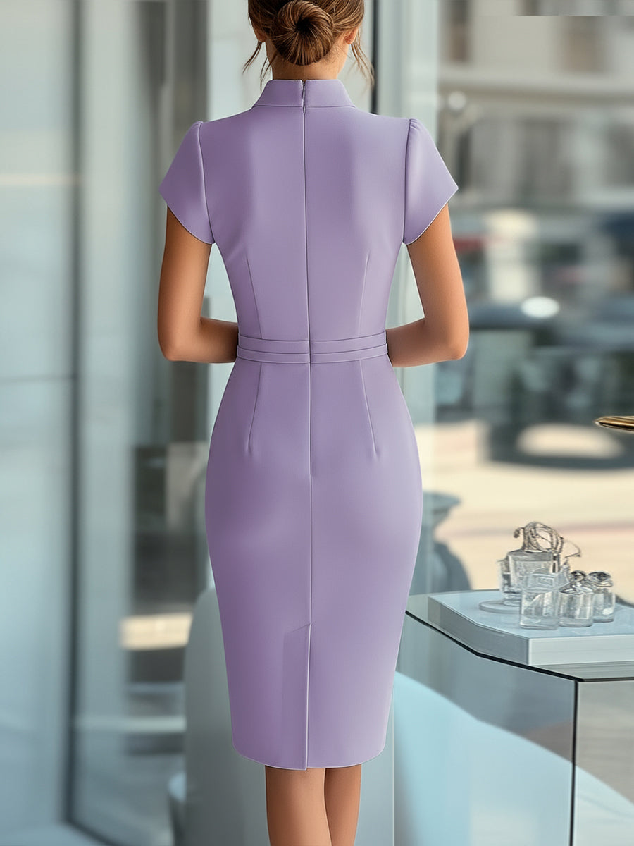 Sleek Sky Blue Asymmetrical Dress with Belt ZJ
