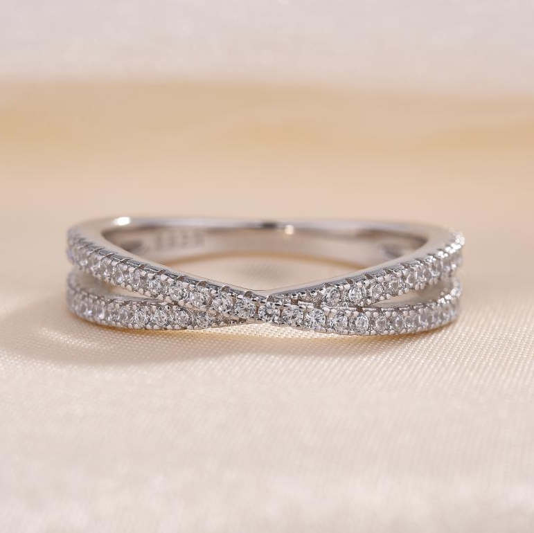 X Criss Cross & Twist Infinity Sterling Silver Wedding Band Set Shineofidamond