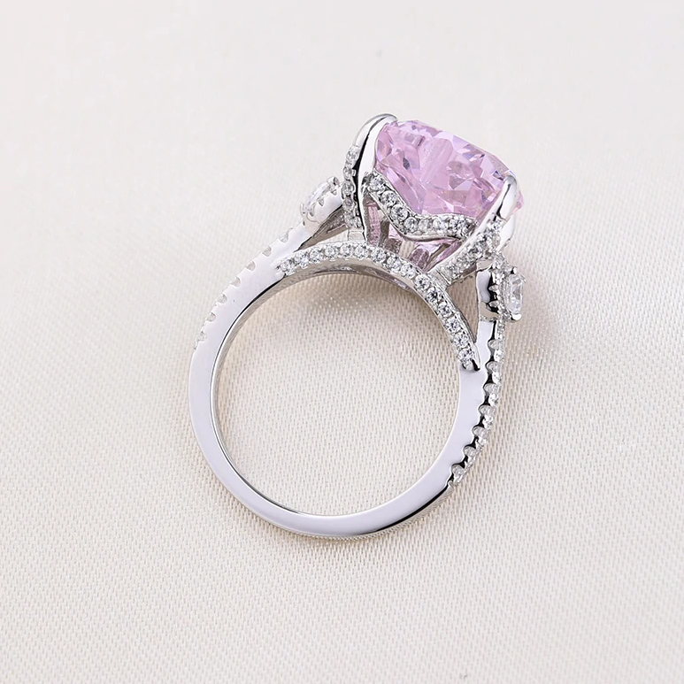 Romantic Pink Gemstone Heart Cut Sterling Silver Engagement Ring Shineofidamond