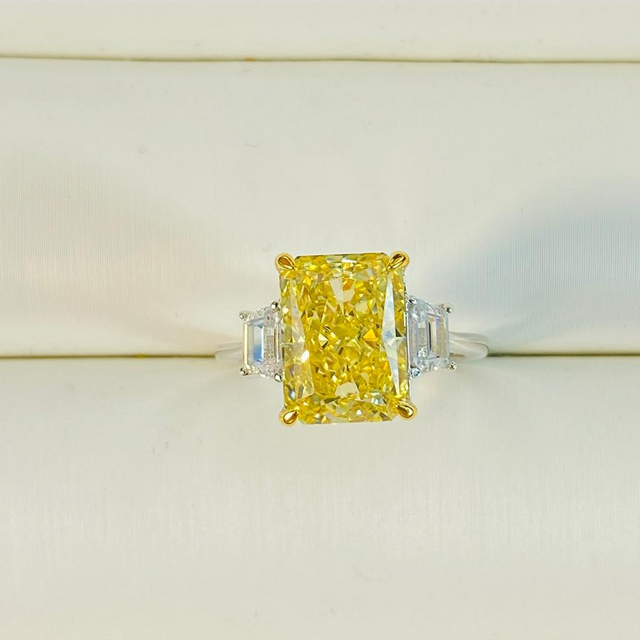 Radiant Cut Two Tone Three Stone Sterling Silver Engagement Ring Shineofdiamond