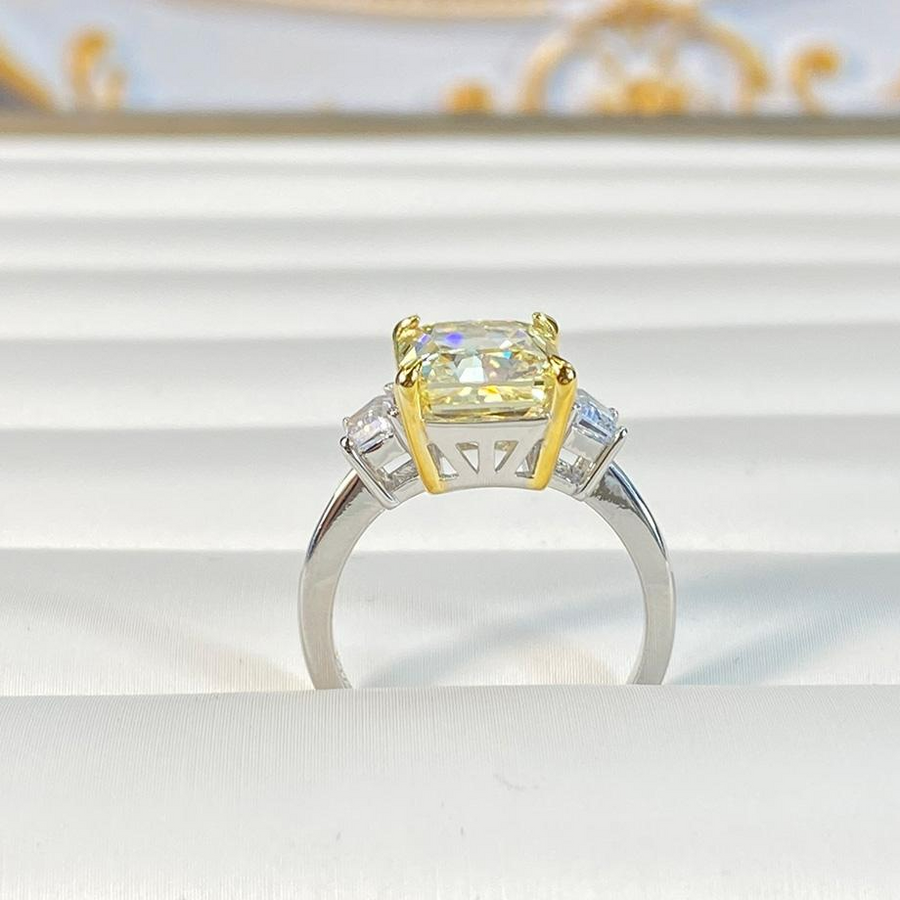 Radiant Cut Two Tone Three Stone Sterling Silver Engagement Ring Shineofdiamond