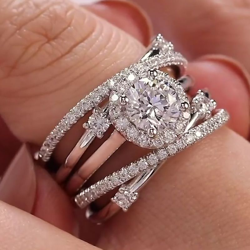 Round Cut Halo Bridal Set with Matching Band Shineofdiamond