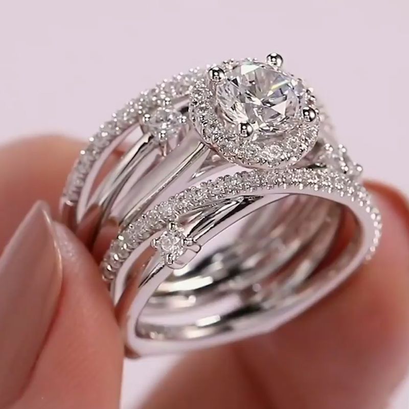 Round Cut Halo Bridal Set with Matching Band Shineofdiamond