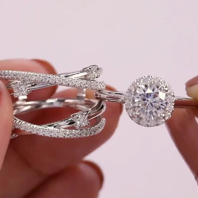 Round Cut Halo Bridal Set with Matching Band Shineofdiamond