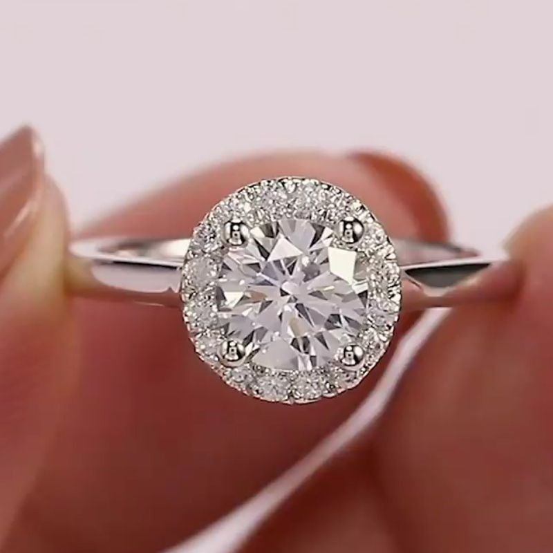 Round Cut Halo Bridal Set with Matching Band Shineofdiamond