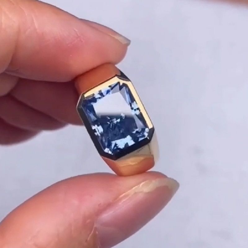 Men 5.0CT Golden Radiant Cut Blue Sapphire Engagement Ring Shineofdiamond