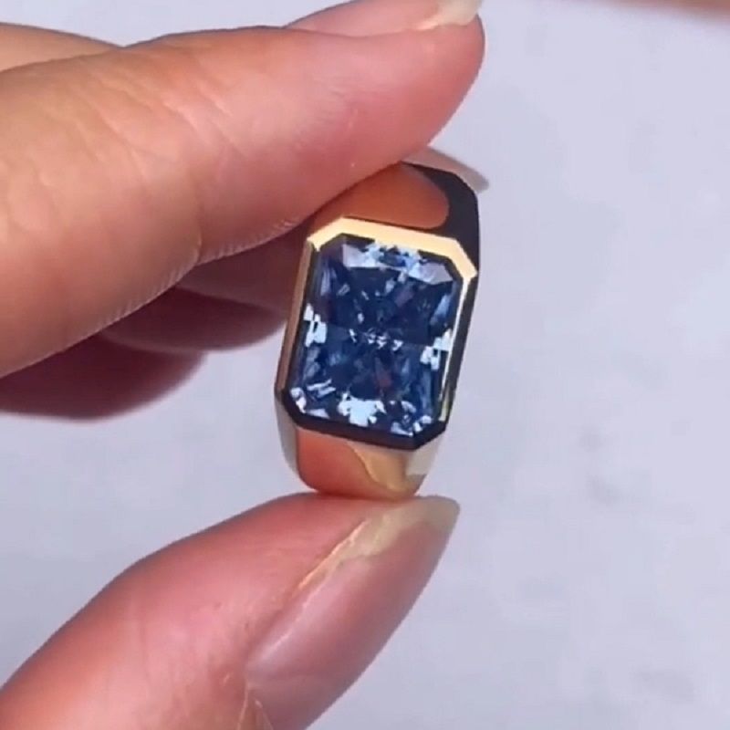 Men 5.0CT Golden Radiant Cut Blue Sapphire Engagement Ring Shineofdiamond