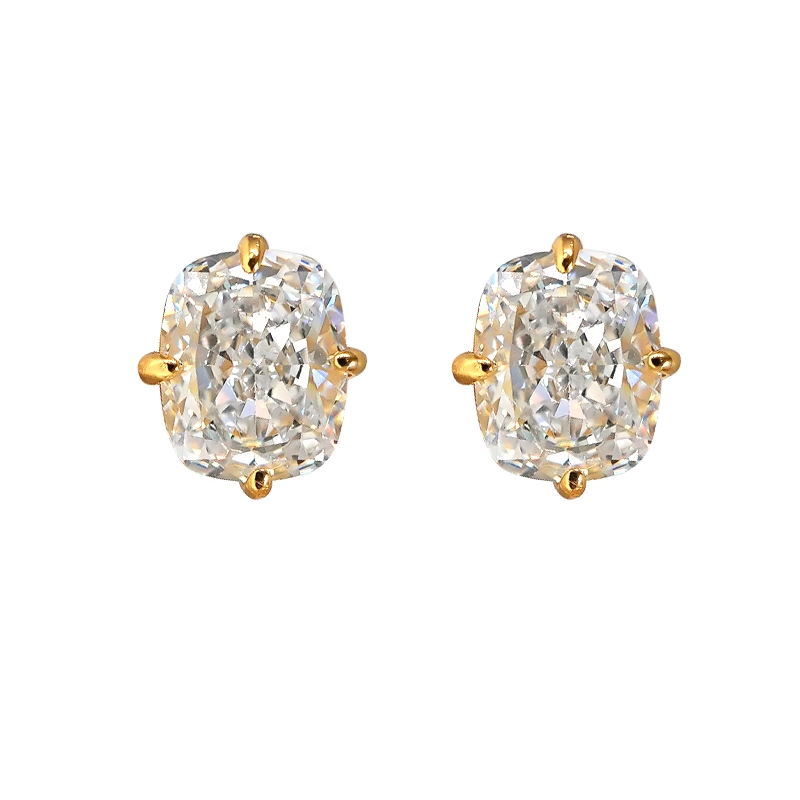 Luxury Rectangular Design Radiant Cut  Silver Stud Earrings shineofdiamond