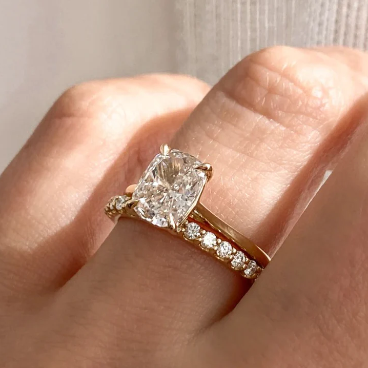 2 Pcs Cushion Cut Wedding Bridal Set In Sterling Silver shine