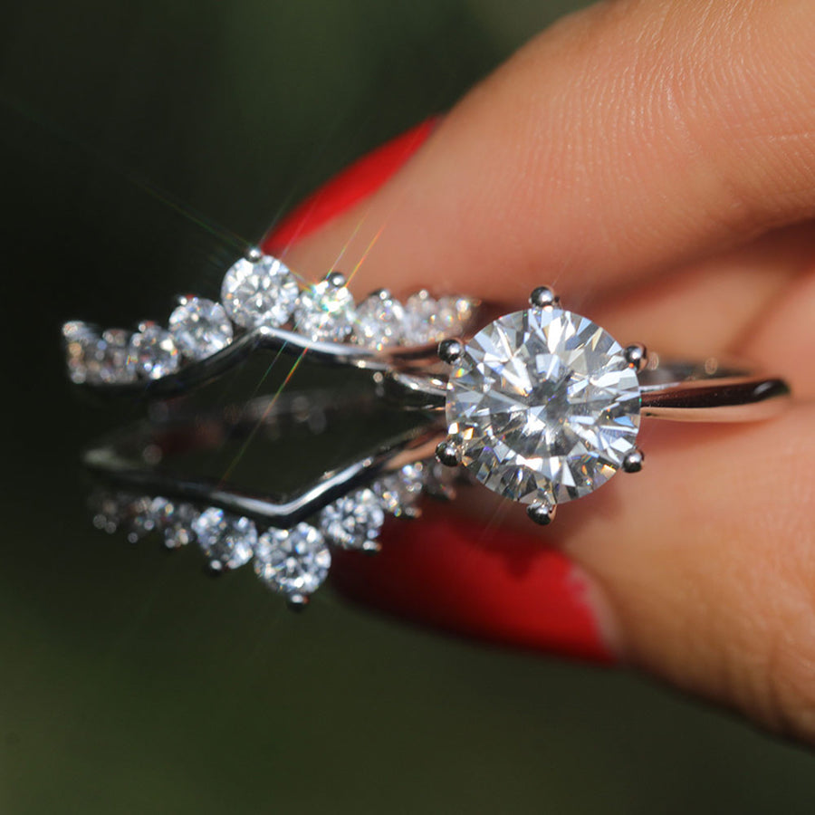 2 Pcs Round Cut Enhancer Wedding Bridal Set In Sterling Silver shine
