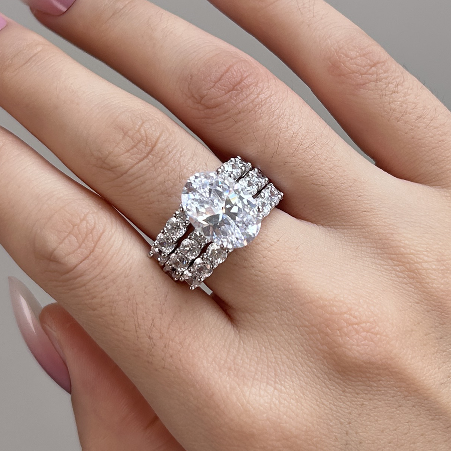 9.0CT 3pcs Oval Cut Bridal Set in Sterling Silver Shineofdiamond