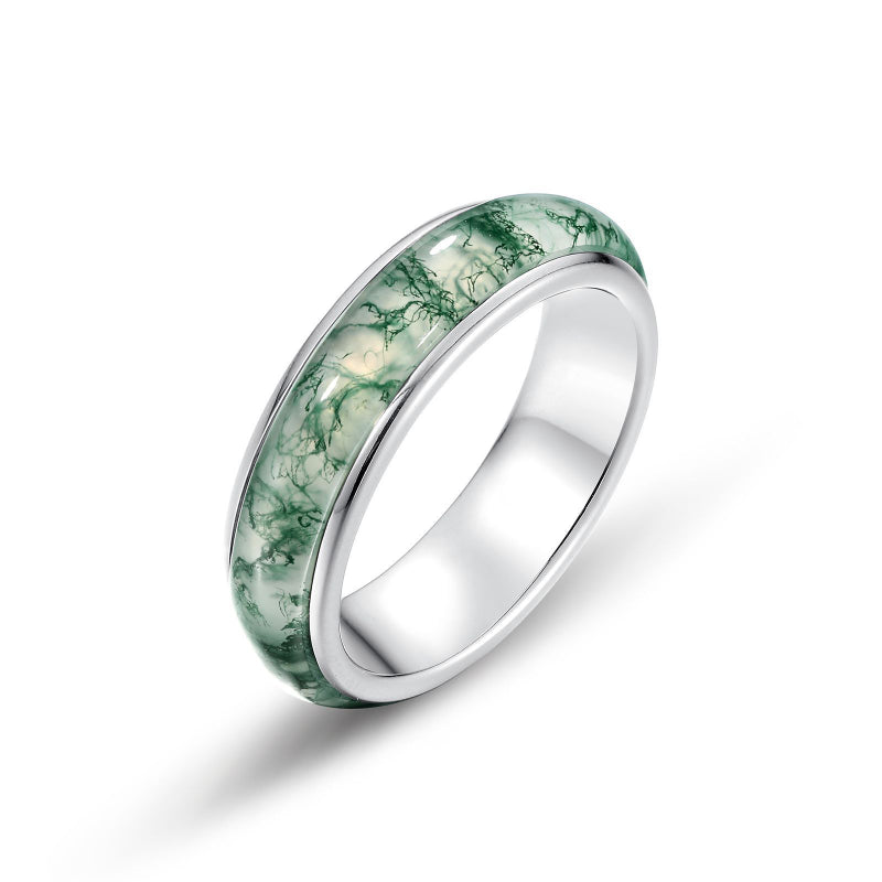 Simple Natural Green Moss Aget Band Carly Jewelry