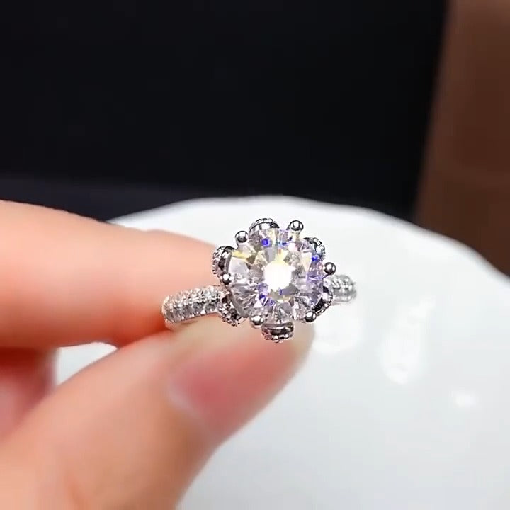 Round Cut Flower Crackling Sterling Silver Engagement Ring shineofdiamond