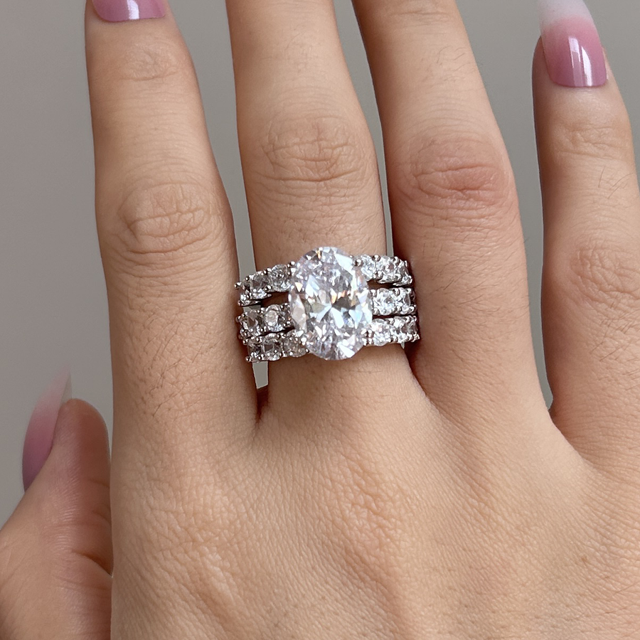 9.0CT 3pcs Oval Cut Bridal Set in Sterling Silver Shineofdiamond