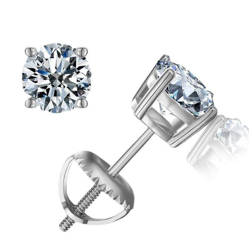 Gorgeous Round Cut Moissanite Screw Back Sterling Silver Stud Earrings shineofdiamond