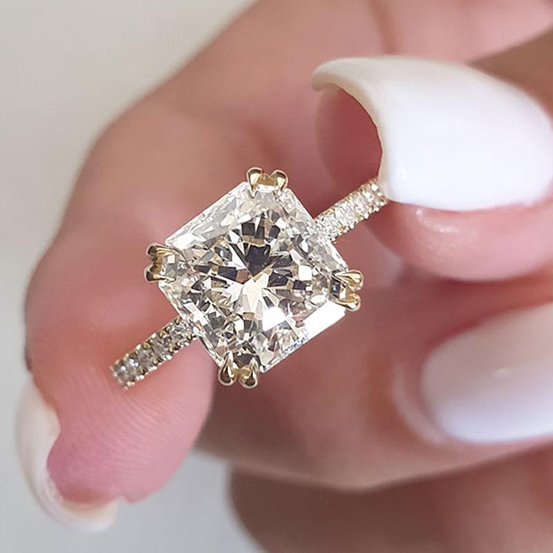 Exquisite Golden Tone Princess Cut Sterling Silver Engagement Ring Shineofdiamond