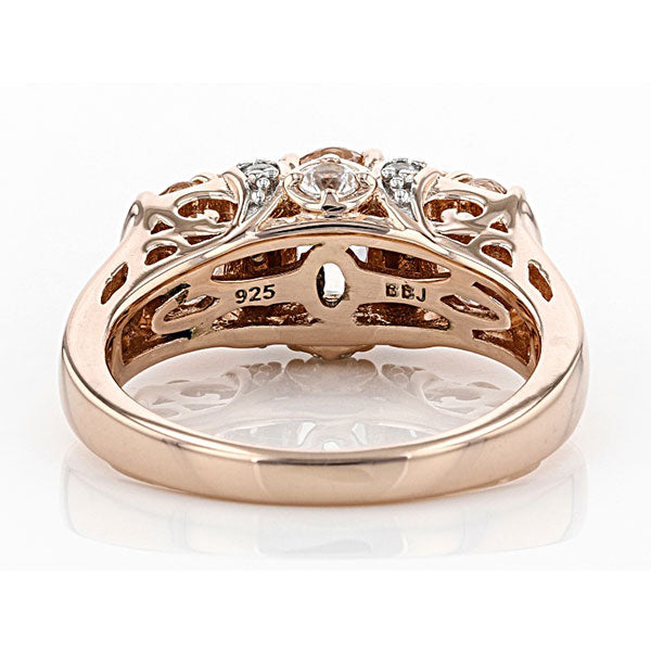 Luxurious Rose Golden Tone Three Stone Champagne Sterling Silver wedding Band hot