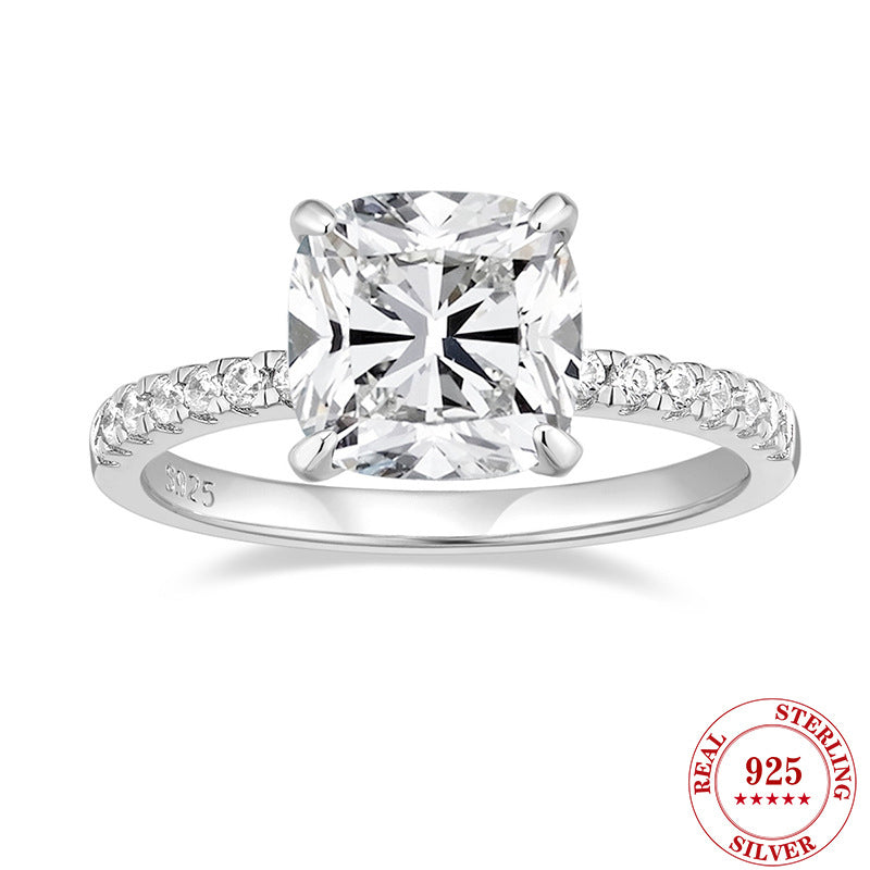 Sparkling Solitaire Cushion Cut Engagement Ring in Sterling Silver Shineofdiamond