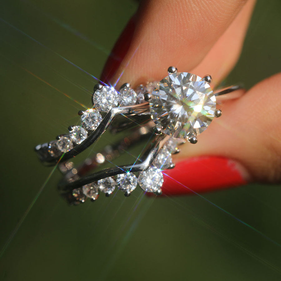 2 Pcs Round Cut Enhancer Wedding Bridal Set In Sterling Silver shine