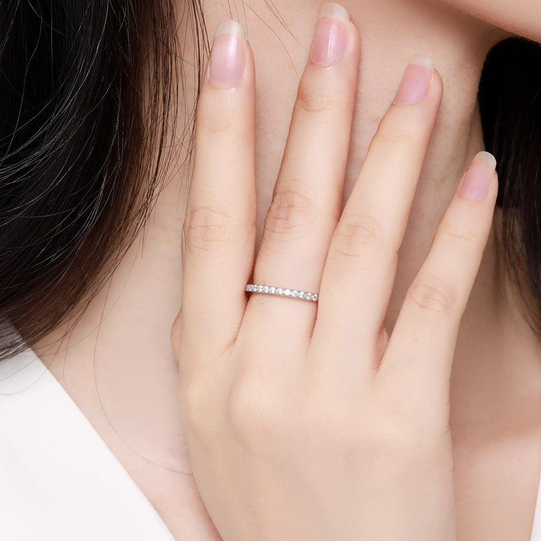 Classic D Color Half Eternity Moissanite Sterling Silver Wedding Band Shineofdiamond