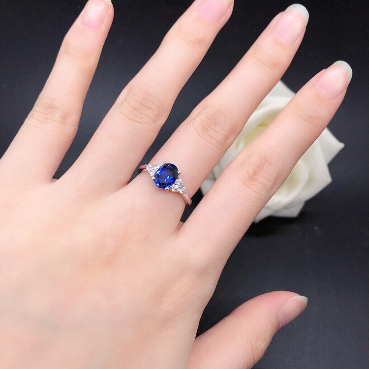 Blue Oval Cut Sterling Silver Ring Carly Jewelry