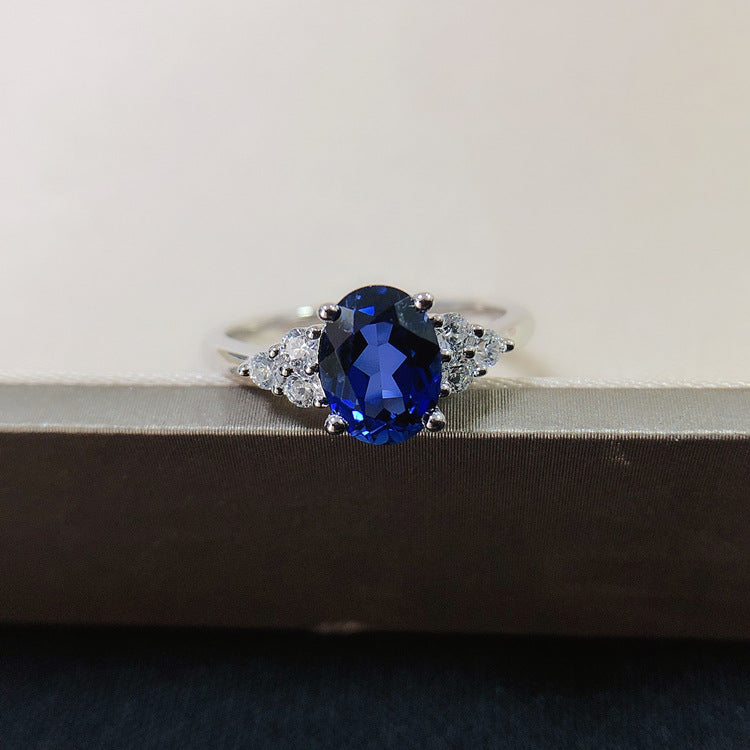 Blue Oval Cut Sterling Silver Ring Carly Jewelry