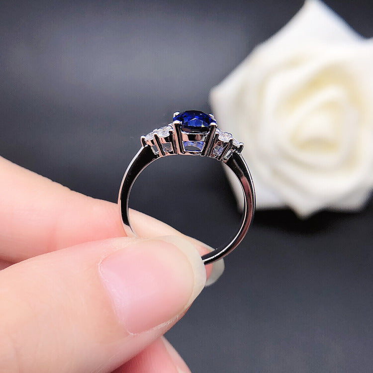 Blue Oval Cut Sterling Silver Ring Carly Jewelry