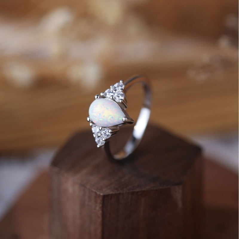 Oval Shape Opal Sterling Silver Ring Shine of Diamond