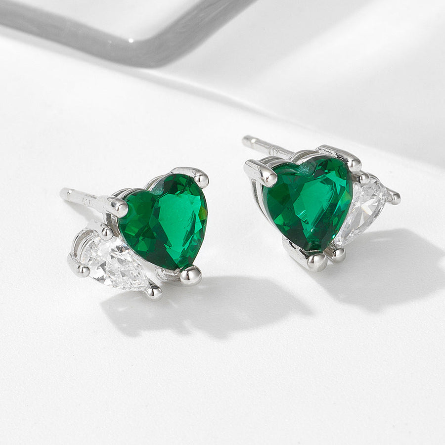 Exquisite Heart & Pear Cut Sterling Silver Stud Earrings shine of diamond