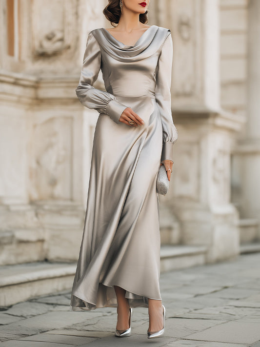 Draped Cowl Neck Long Evening Gown XYS