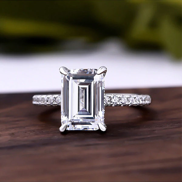 Classic Emerald Cut Engagement Ring In Sterling Silver Shineofdiamond