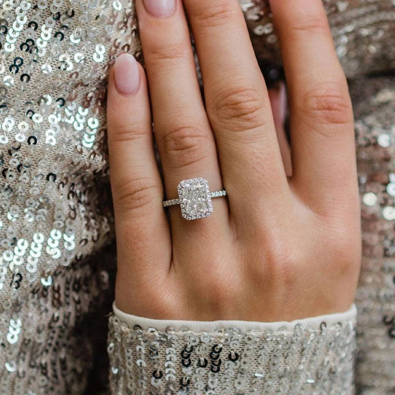 Elegant Hidden Halo Radiant Cut Sterling Silver Engagement Ring Shineofdiamond