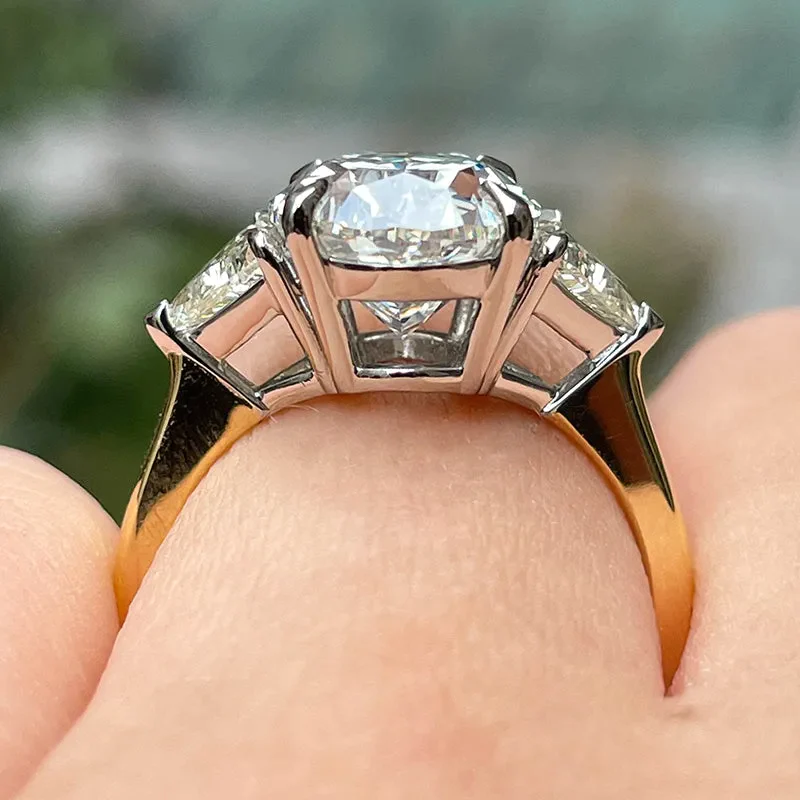 Two-Tone Oval Cut Three Stone Engagement Ring In Sterling Silver shineofdiamond