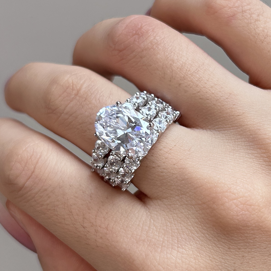 9.0CT 3pcs Oval Cut Bridal Set in Sterling Silver Shineofdiamond