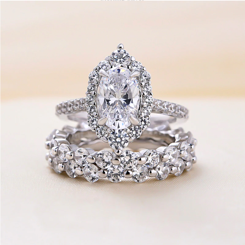 3PCS Oval Cut Sterling Silver Wedding Bridal Set in Sterling Silver Shineofdiamond