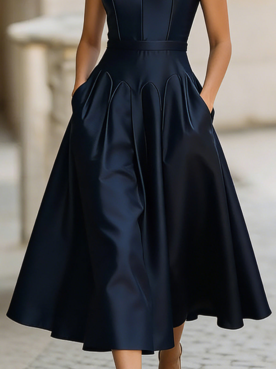 Elegant Plain Structured A-Line Midi Dress HWT