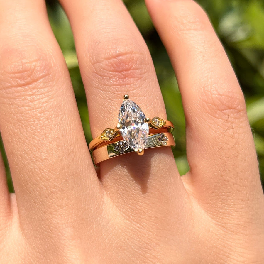 2 Pcs Unique Design Marquise Cut Sterling Silver Bridal Set Shine of Diamond