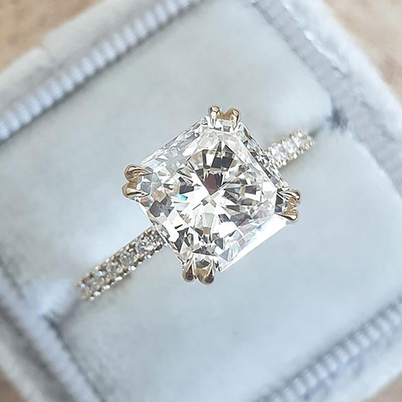 Exquisite Golden Tone Princess Cut Sterling Silver Engagement Ring Shineofdiamond