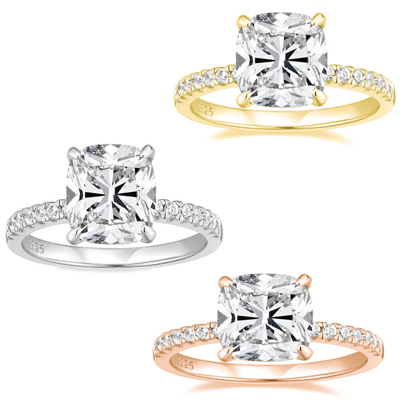 Sparkling Solitaire Cushion Cut Engagement Ring in Sterling Silver Shineofdiamond