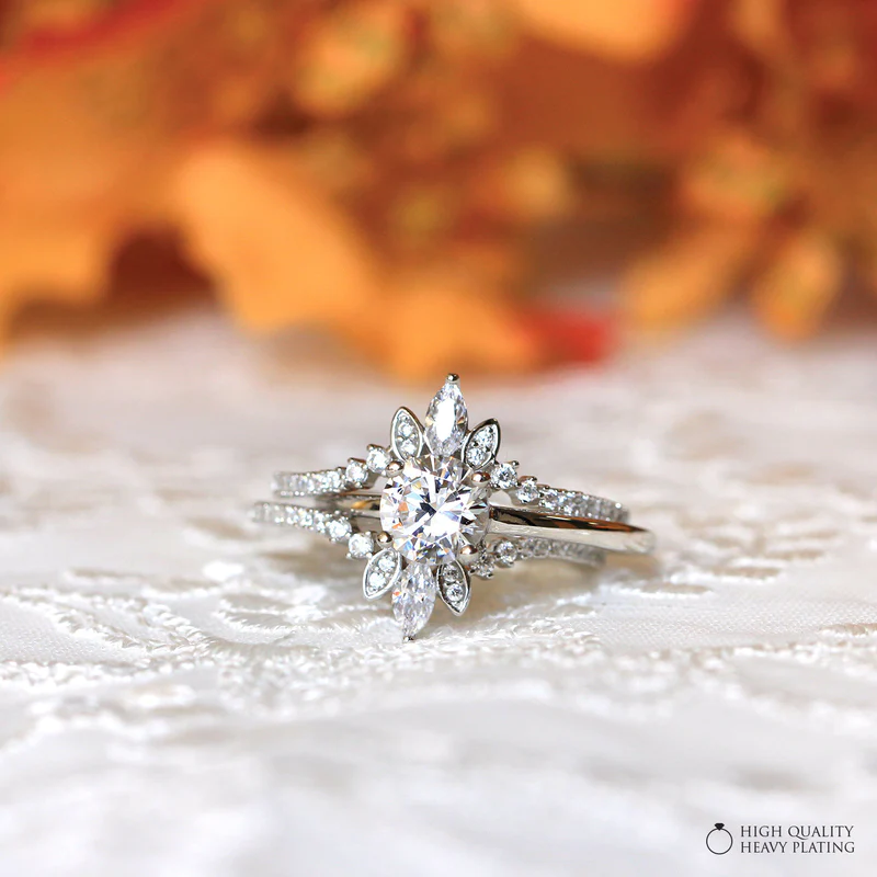 Vintage 3PCS Round Cut Solitaire Sterling Silver Wedding Bridal Set shineofdiamond