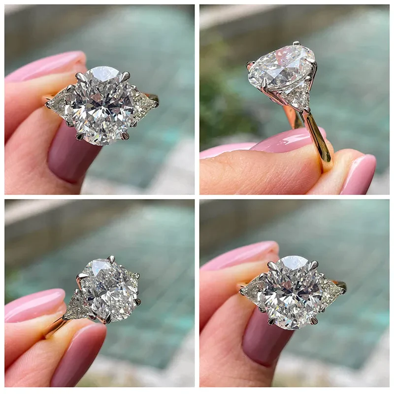 Two-Tone Oval Cut Three Stone Engagement Ring In Sterling Silver shineofdiamond