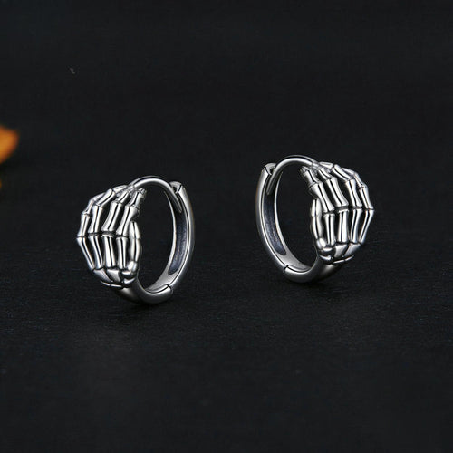Halloween Skeleton Hand Sterling Silver Clip Earrings shine of diamond