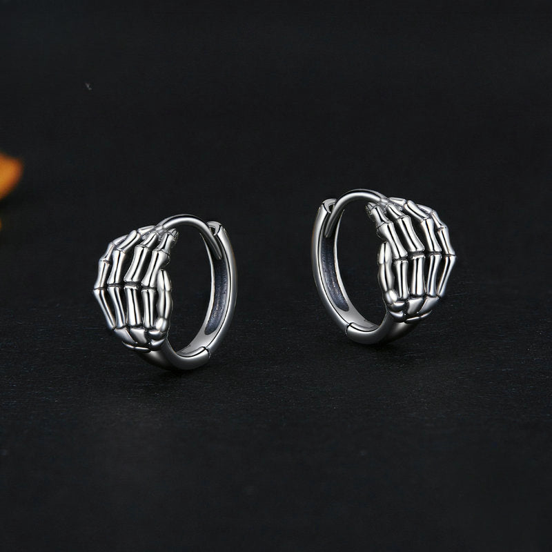 Halloween Skeleton Hand Sterling Silver Clip Earrings shine of diamond