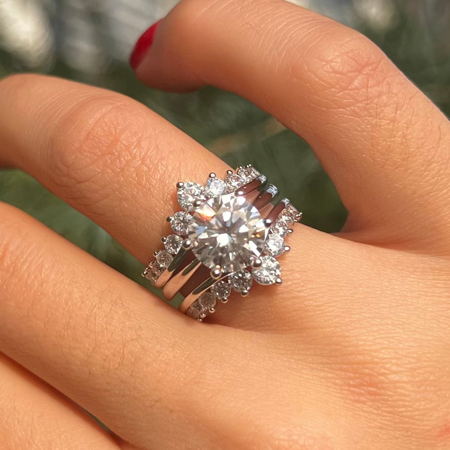 Exquisite 2 Pcs Round Cut Enhancer Wedding Bridal Set shine